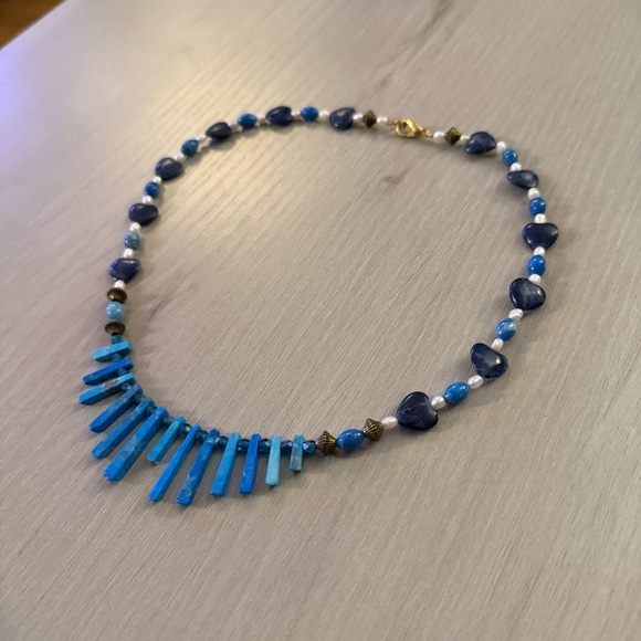 Vintage 90s Handmade Natural Stone & Pearl Necklace OOAK - Picture 2 of 6